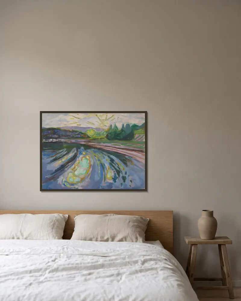 Wellen gegen die Küste von Edvard Munch gerahmt an einer Wand
