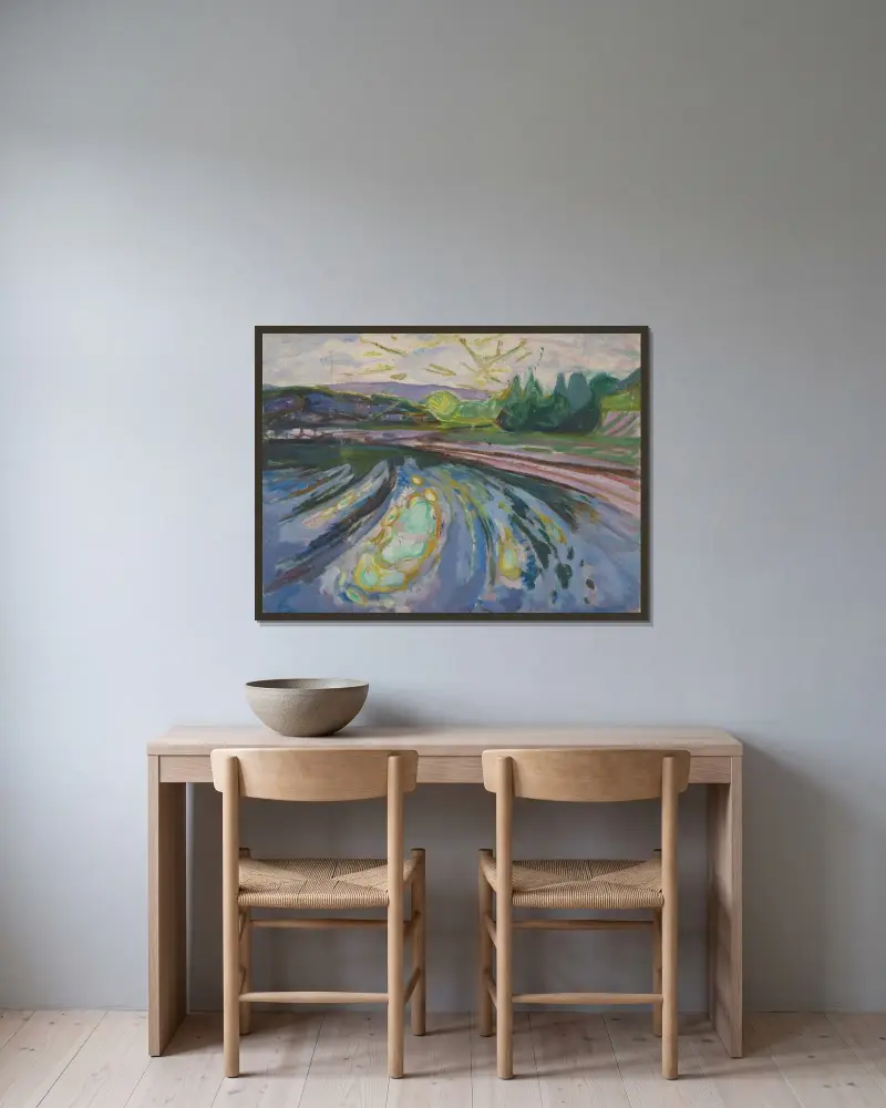 Wellen gegen die Küste von Edvard Munch gerahmt an einer Wand