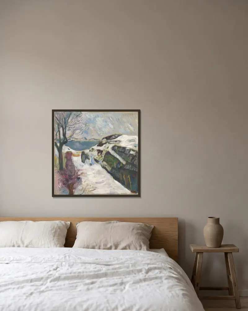 Zimní krajina z Kragerø, Edvard Munch v rámu na stěně