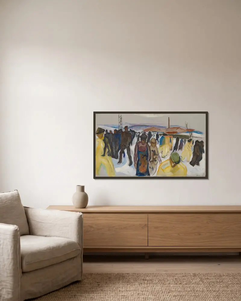 Arbetare på väg hem, Edvard Munch v rámu na stěně