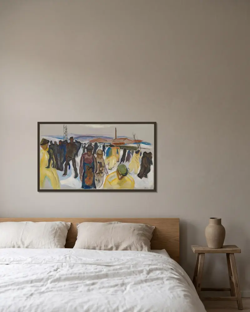 Arbetare på väg hem, Edvard Munch v rámu na stěně