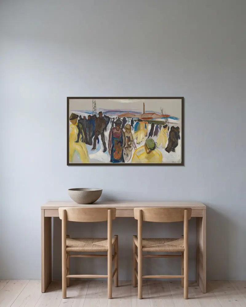 Arbetare på väg hem, Edvard Munch v rámu na stěně