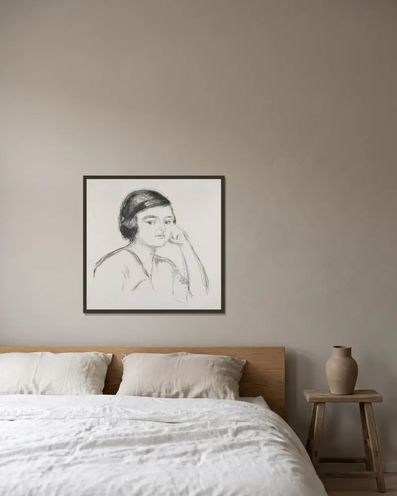 Ung kvinna med handen på kinden av Edvard Munch inramad på en vägg