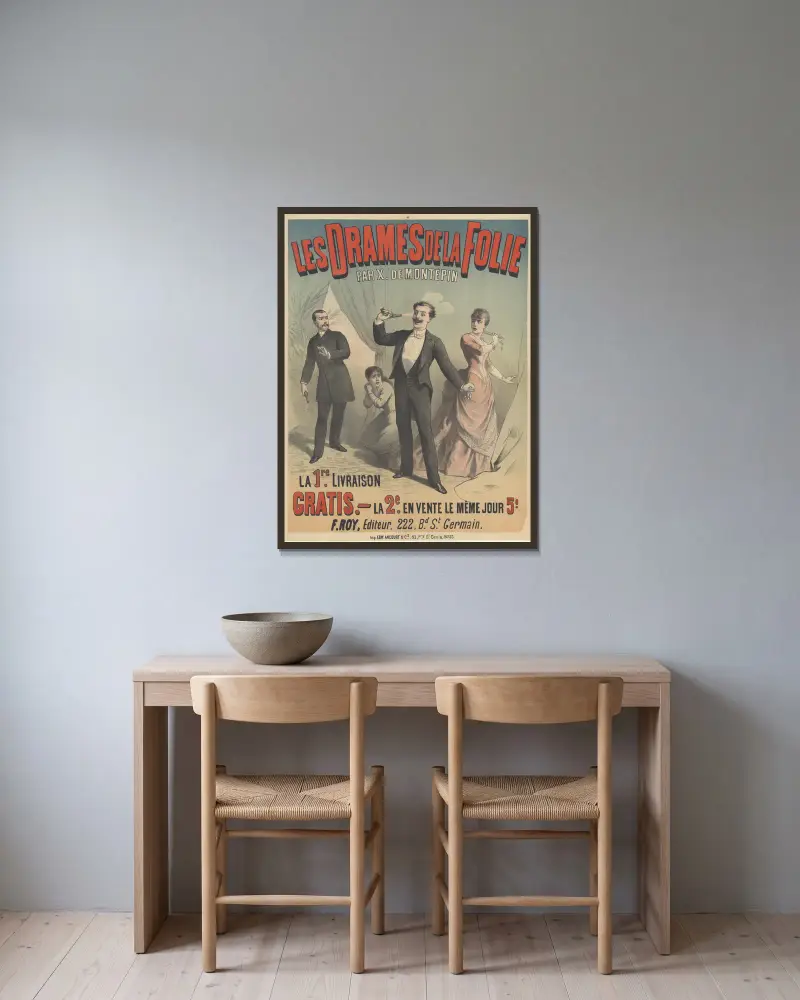 Les Drames de la folie von Xavier de Montépin von Edward Ancourt gerahmt an einer Wand