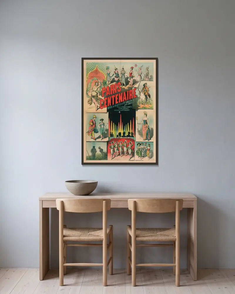 Paris Centenaire: Revue in 4 Akten und 11 Bildern von Herrn Lemonnier von Edward Ancourt gerahmt an einer Wand