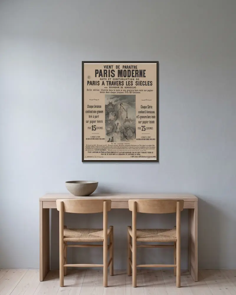 Vient de paraître: Paris moderne, suite et continuation de Paris à travers les siècles av Edward Ancourt inramad på en vägg
