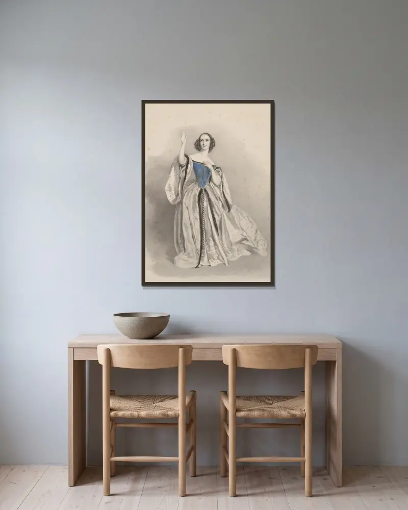 Fanny Persiani som Lucia i Donizettis Lucia di Lammermoor av Alfred Edward Chalon inramad på en vägg