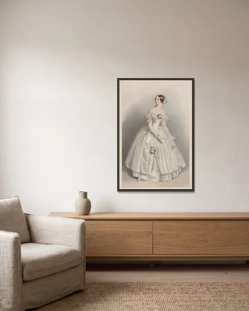 La jolie fille de Gand av Alfred Edward Chalon inramad på en vägg