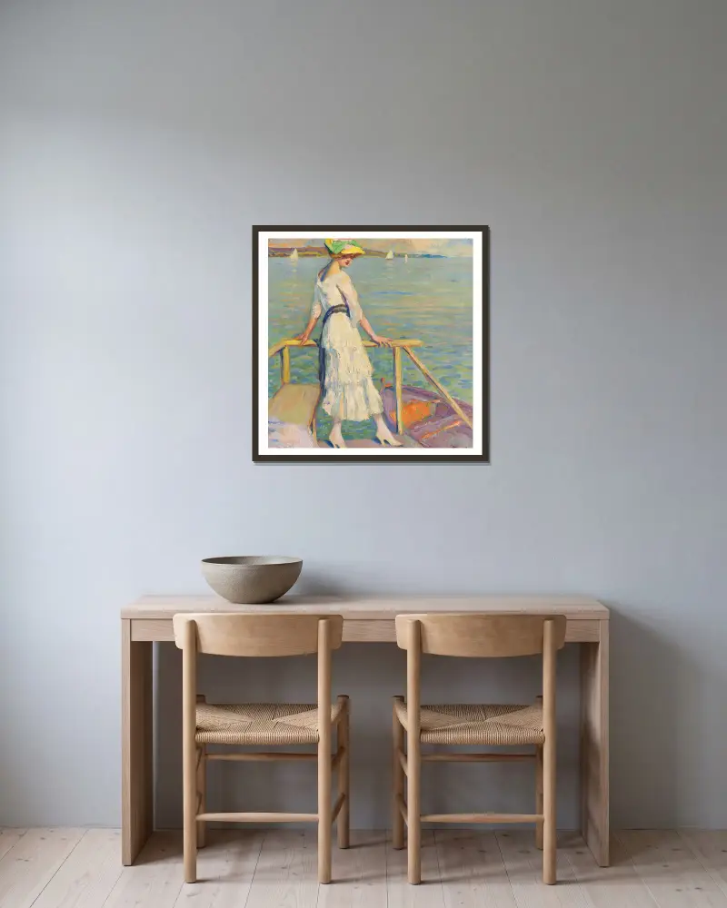 Wieczór nad jeziorem, Edward Cucuel w ramie na ścianie