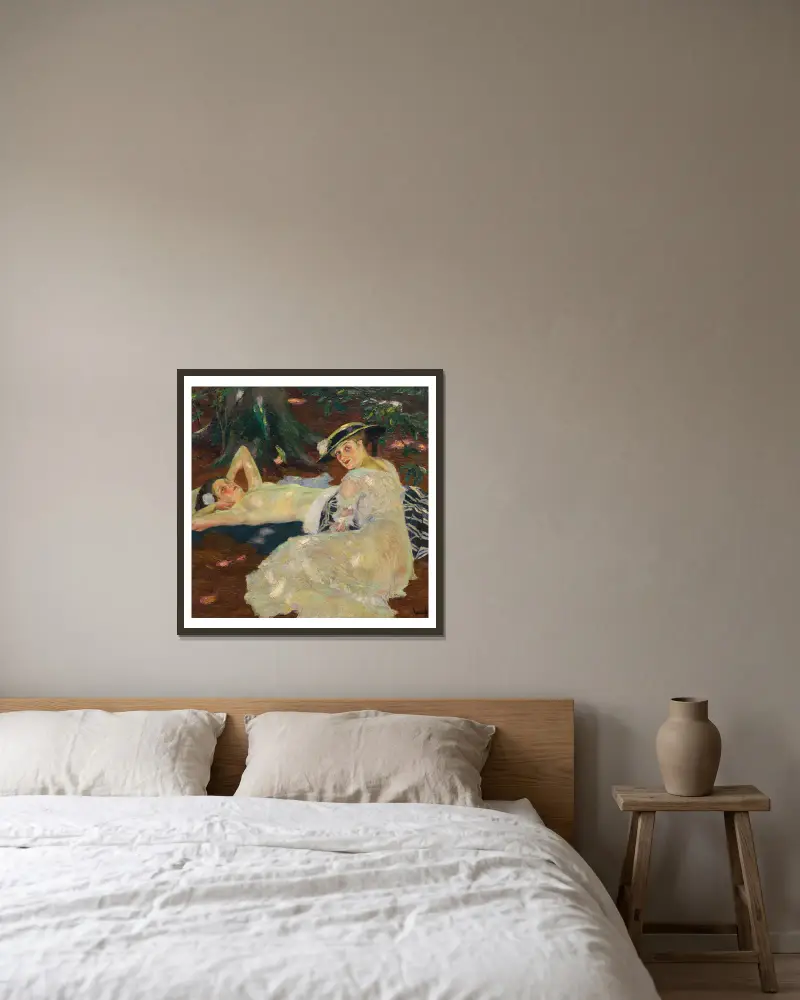 Horký den (Dvě dámy pod stromy), Edward Cucuel v rámu na stěně