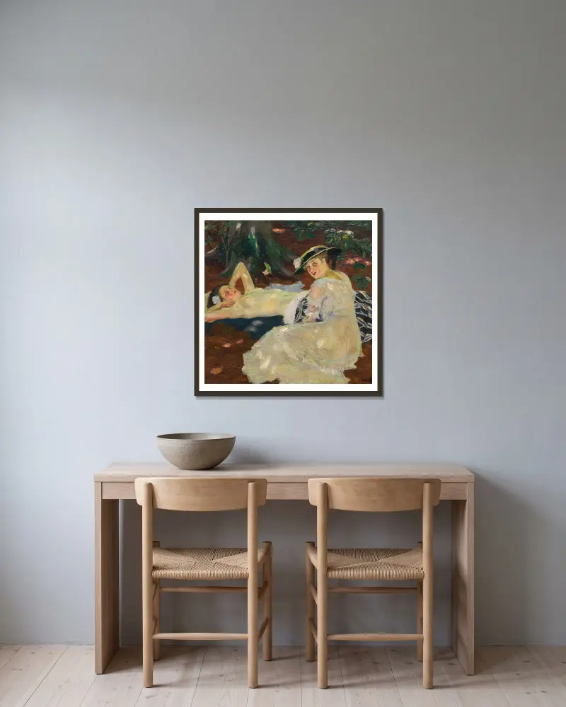 Horký den (Dvě dámy pod stromy), Edward Cucuel v rámu na stěně