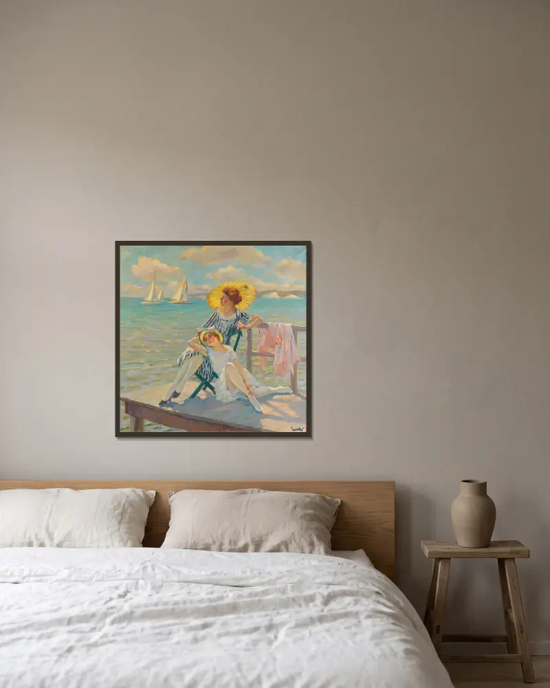 In the sun av Edward Cucuel inramad på en vägg