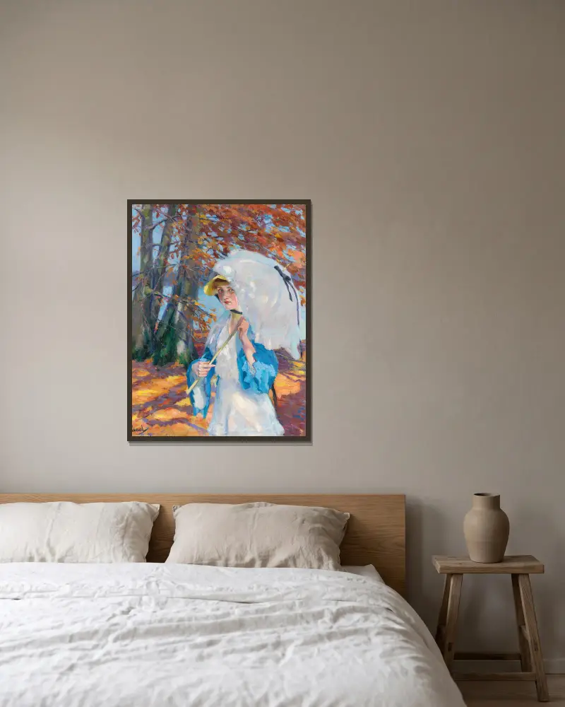 Damen med parasoll vid Ammersee av Edward Cucuel inramad på en vägg