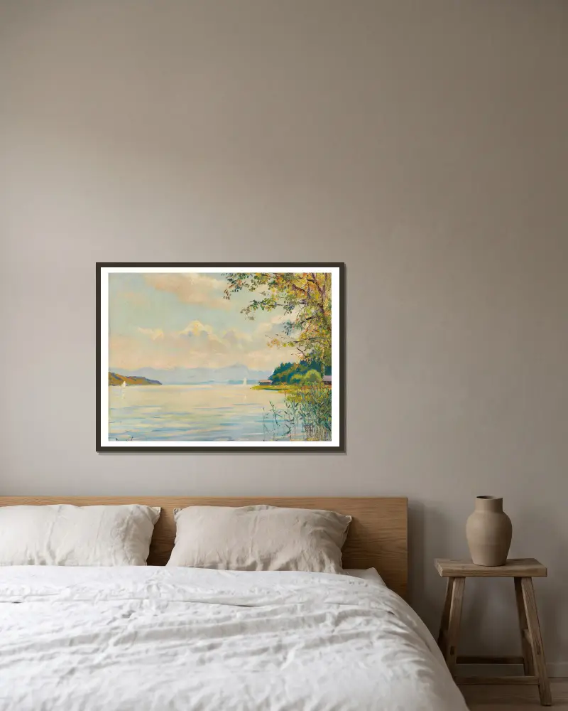 Starnberské jezero – pohled z dálky, Edward Cucuel v rámu na stěně