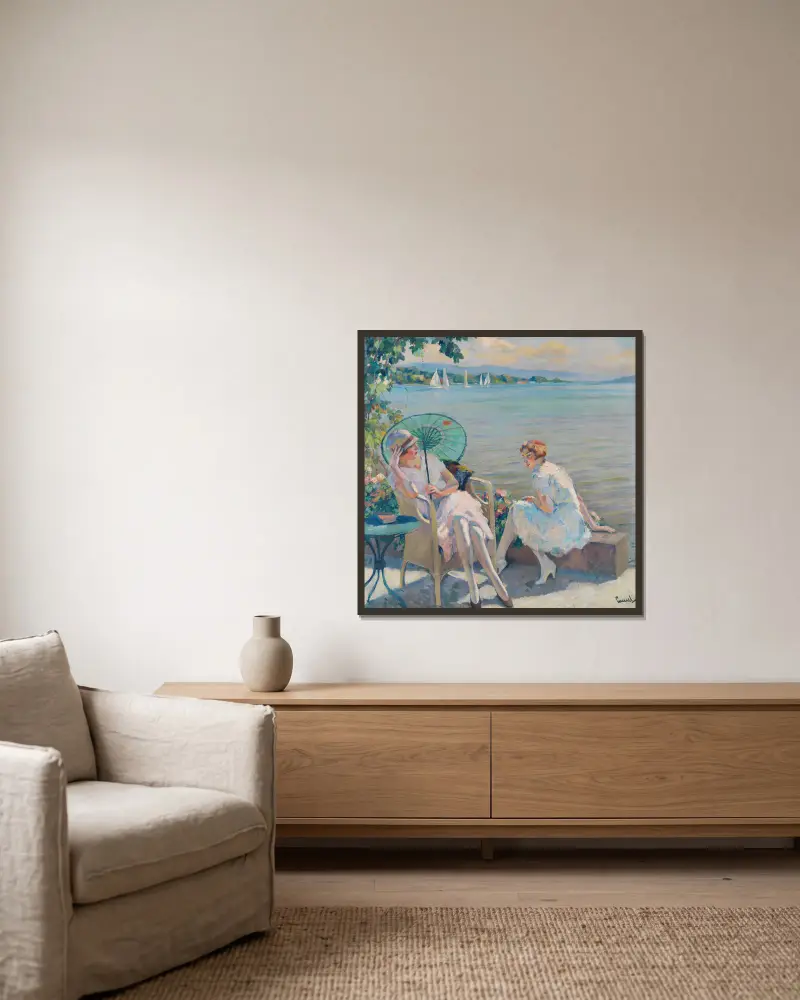 Sommareftermiddag vid sjön av Edward Cucuel inramad på en vägg