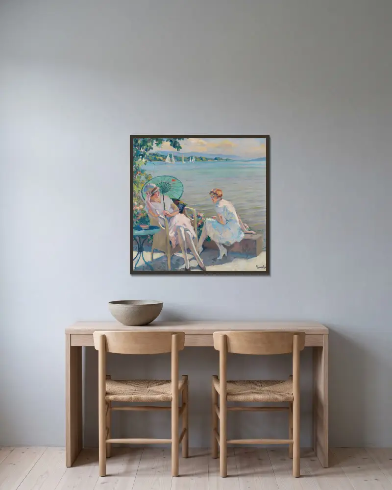 Sommareftermiddag vid sjön av Edward Cucuel inramad på en vägg