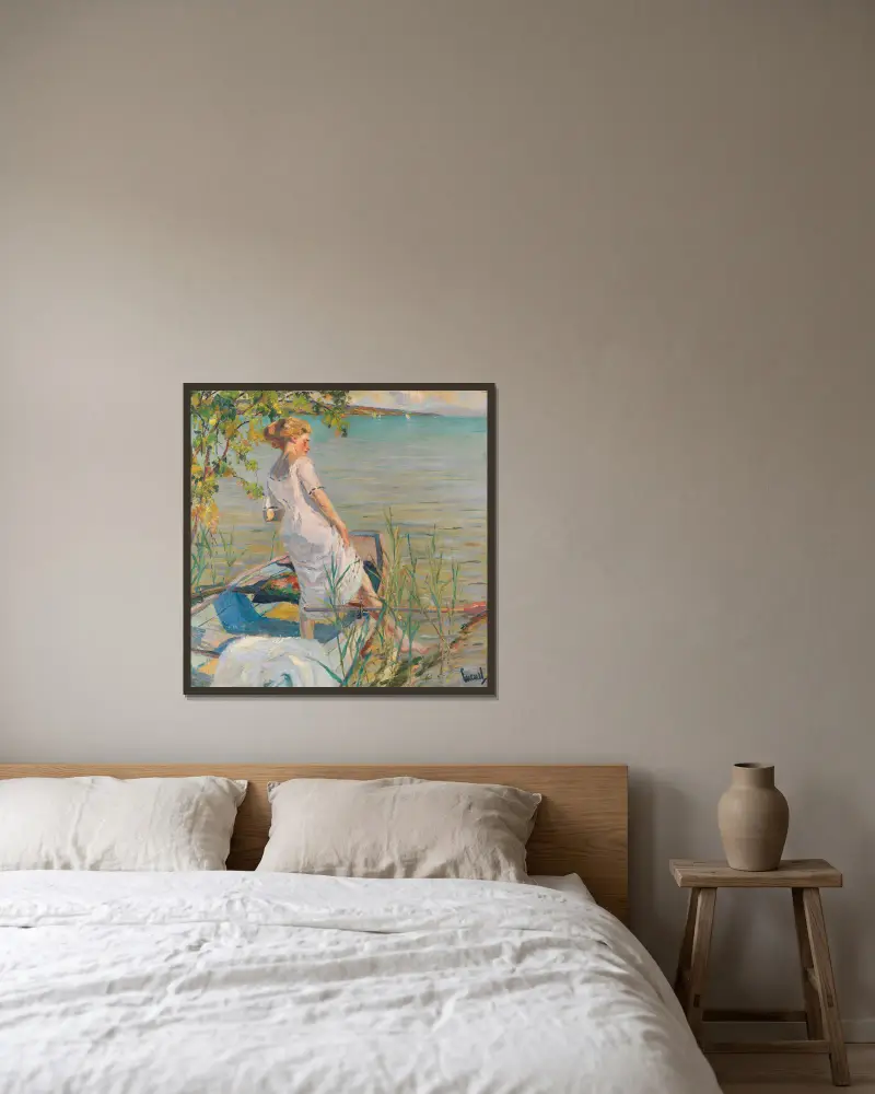 Sommarmorgon vid Starnbergsjön av Edward Cucuel inramad på en vägg