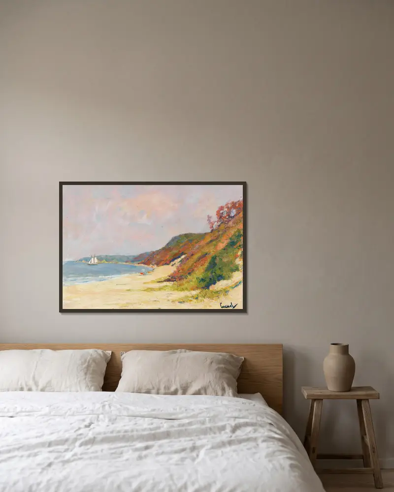 Stranden vid Rocky Point, Long Island av Edward Cucuel inramad på en vägg