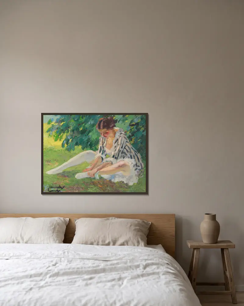 Rozbieranie (siedząc na trawie), Edward Cucuel w ramie na ścianie