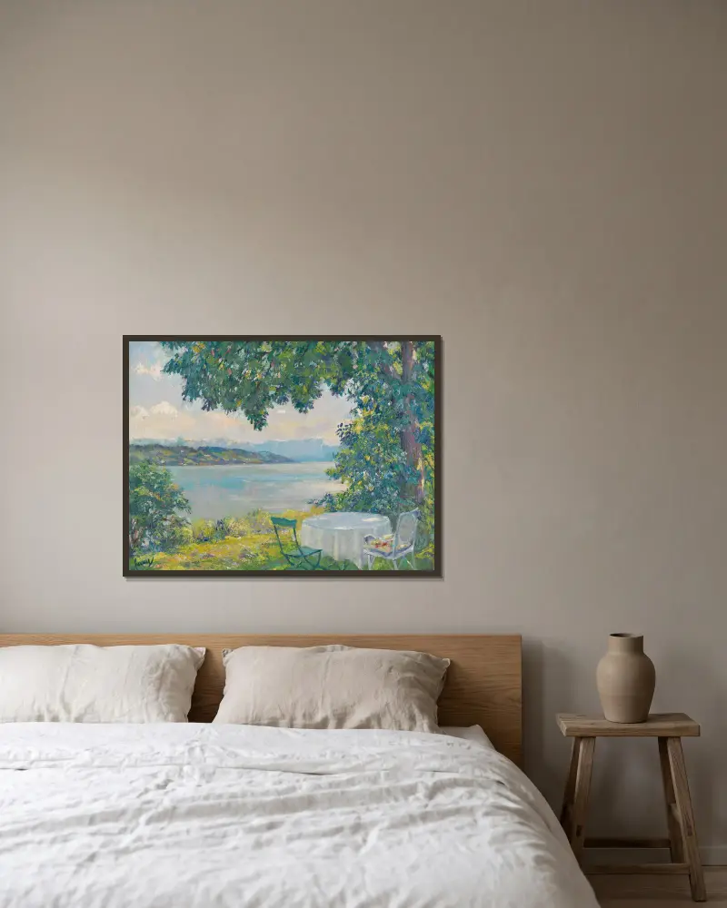 Utsikt över Starnbergsjön av Edward Cucuel inramad på en vägg