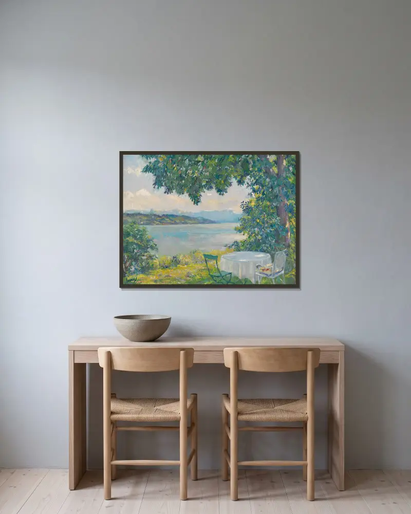 Utsikt över Starnbergsjön av Edward Cucuel inramad på en vägg