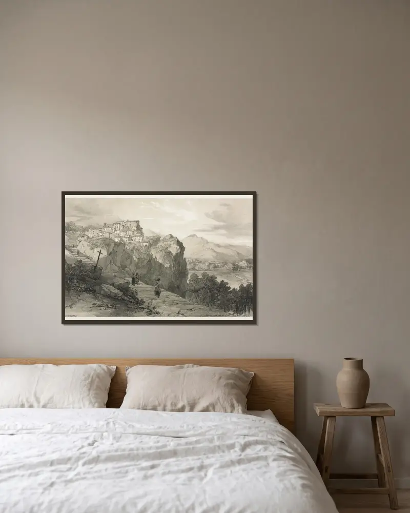 Rocca Giovane av Edward Lear inramad på en vägg