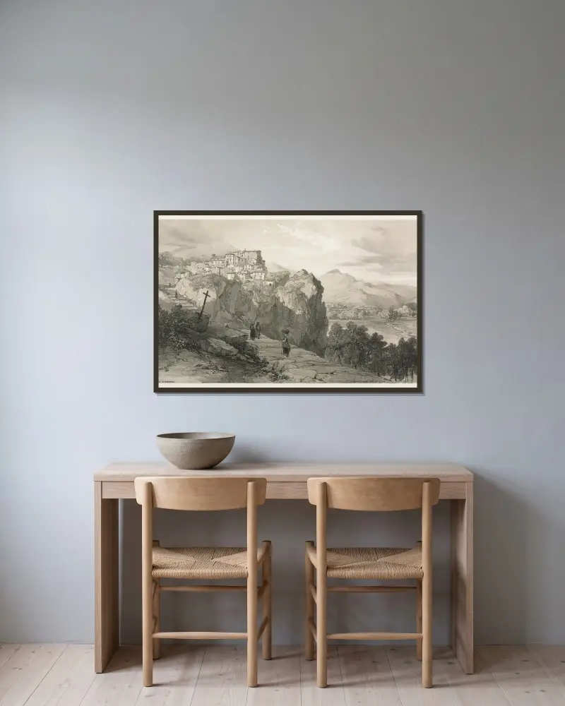 Rocca Giovane av Edward Lear inramad på en vägg