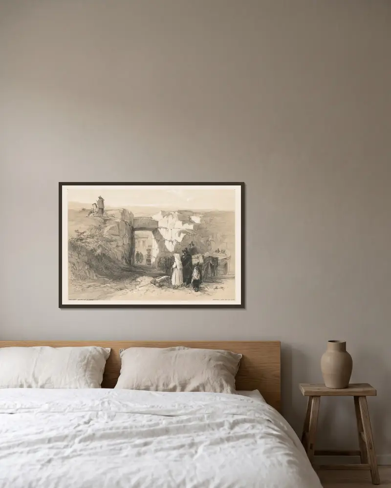 Vyer över Rom och dess omgivningar; Den antika porten i Alatri av Edward Lear inramad på en vägg