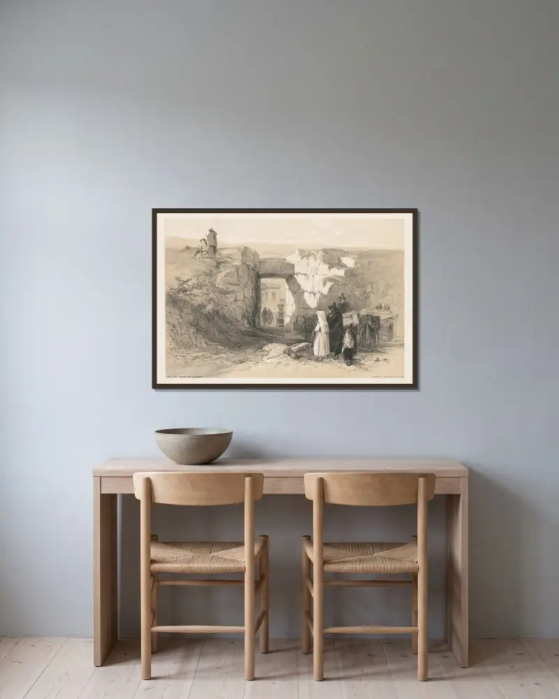 Vyer över Rom och dess omgivningar; Den antika porten i Alatri av Edward Lear inramad på en vägg