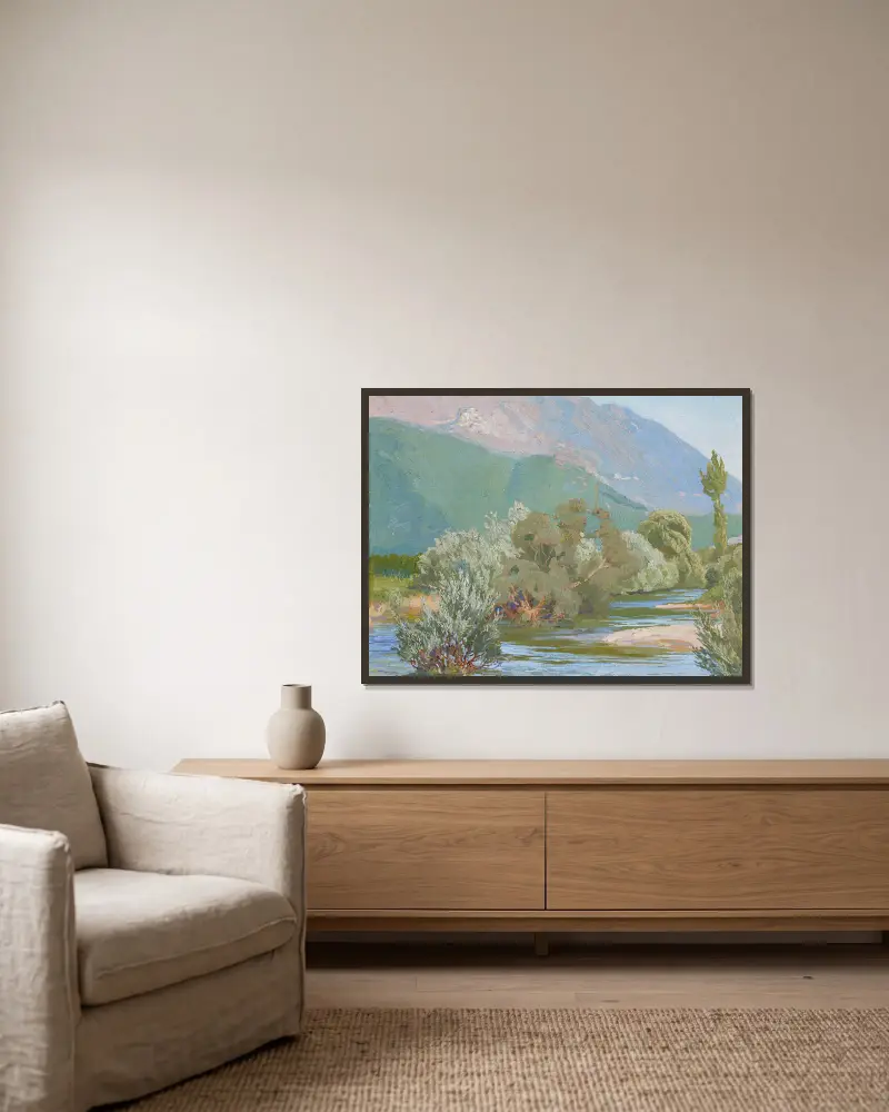 Der Aniene-Fluss von Edward Okuń gerahmt an einer Wand