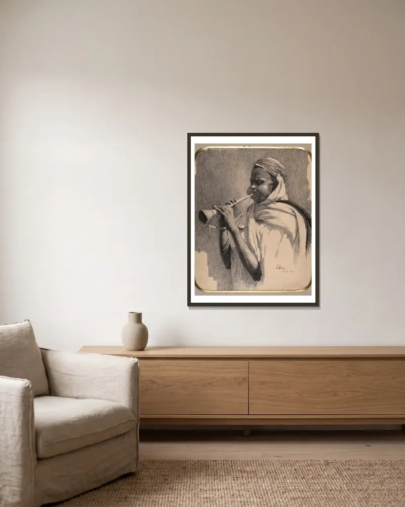 Arab playing the trumpet av Edward Okuń inramad på en vägg