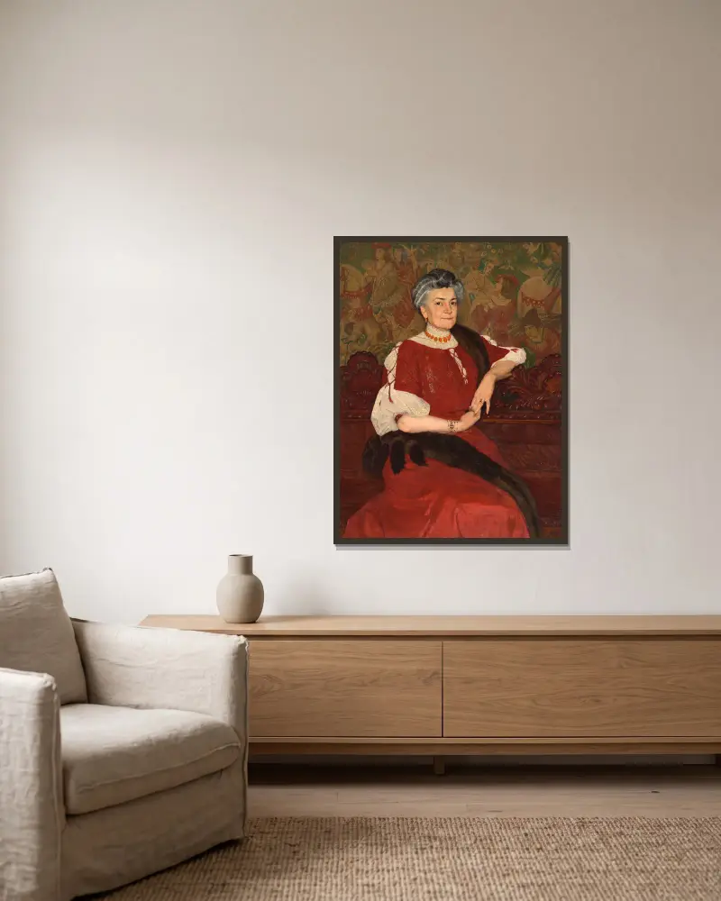 Porträt von Frau Herse von Edward Okuń gerahmt an einer Wand