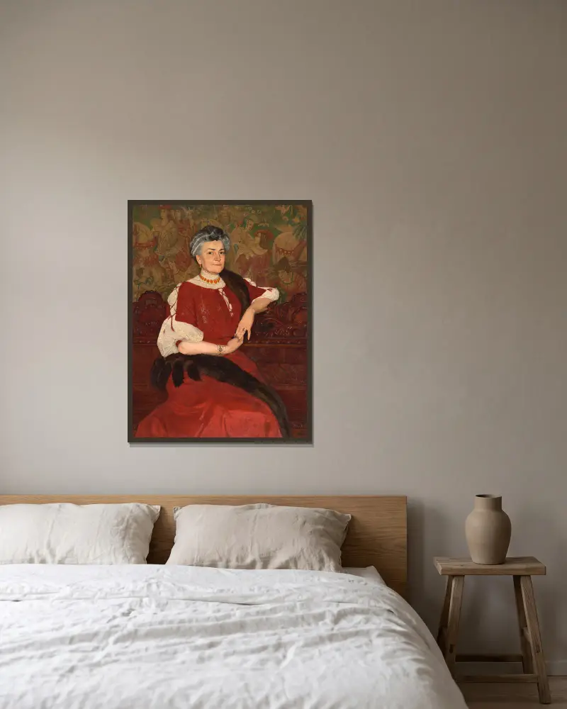 Porträt von Frau Herse von Edward Okuń gerahmt an einer Wand