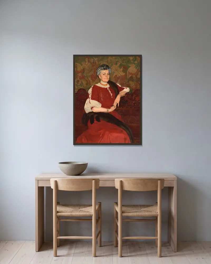Porträt von Frau Herse von Edward Okuń gerahmt an einer Wand