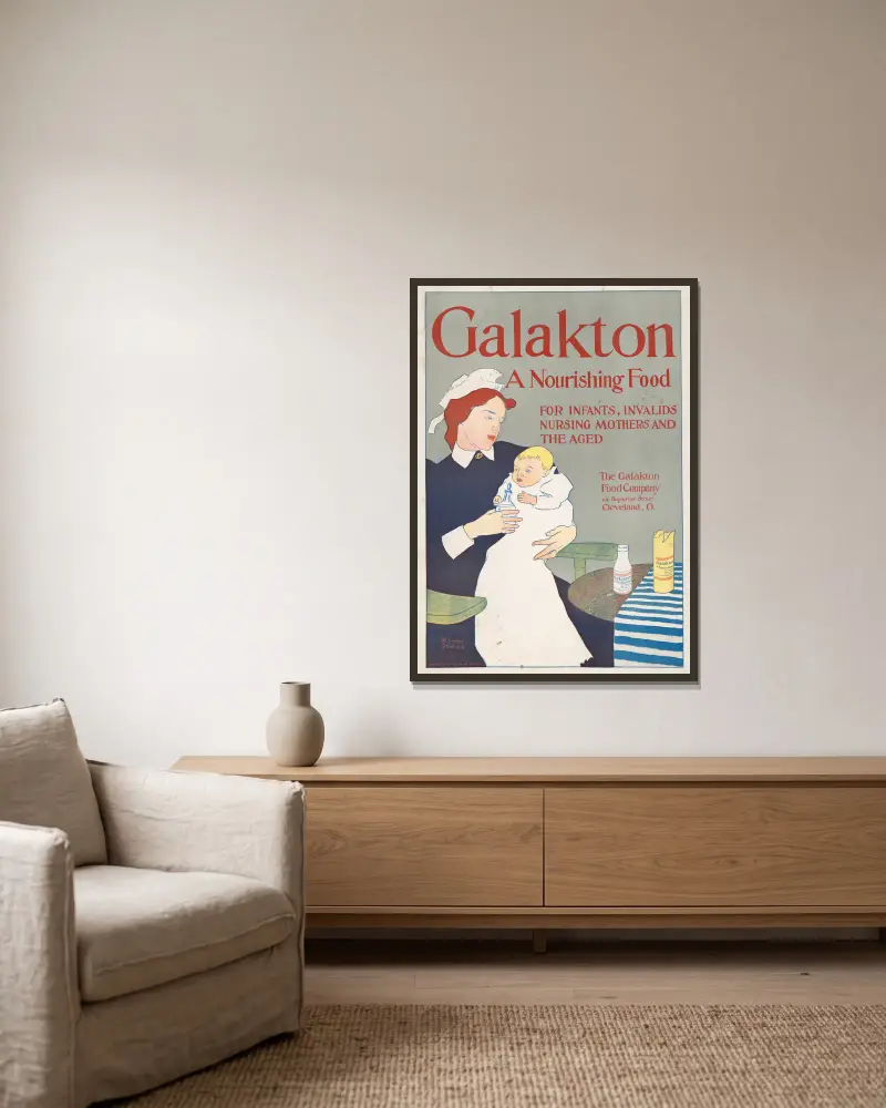 Galakton, en närande föda för spädbarn, sjuka, ammande mödrar och äldre av Edward Penfield inramad på en vägg