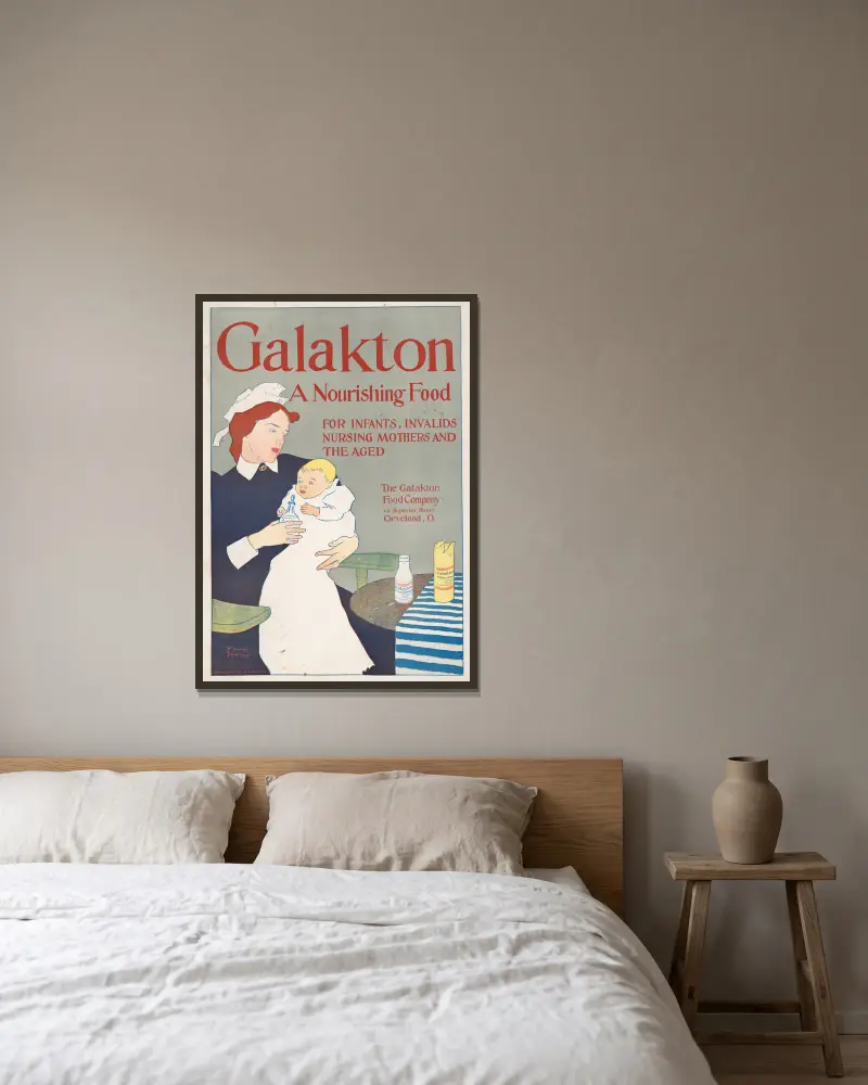 Galakton, en närande föda för spädbarn, sjuka, ammande mödrar och äldre av Edward Penfield inramad på en vägg