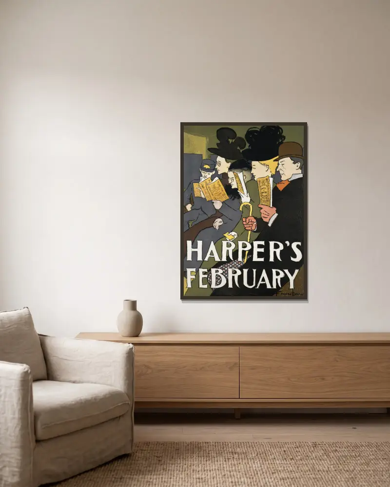Harper’s February, 1897, Edward Penfield w ramie na ścianie