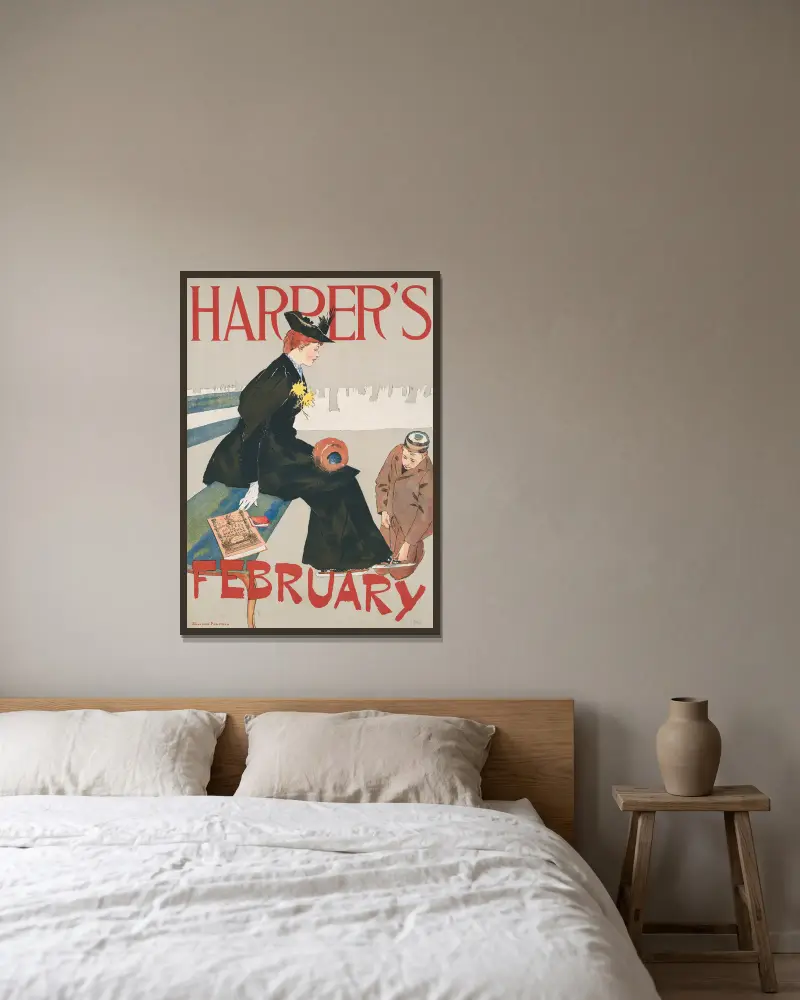 Harper’s February, 1894 av Edward Penfield inramad på en vägg