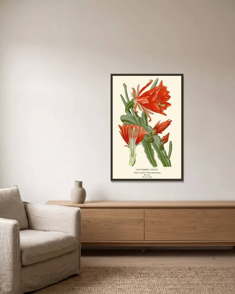 Leaf-Stemmed Cactus av Edward Step inramad på en vägg