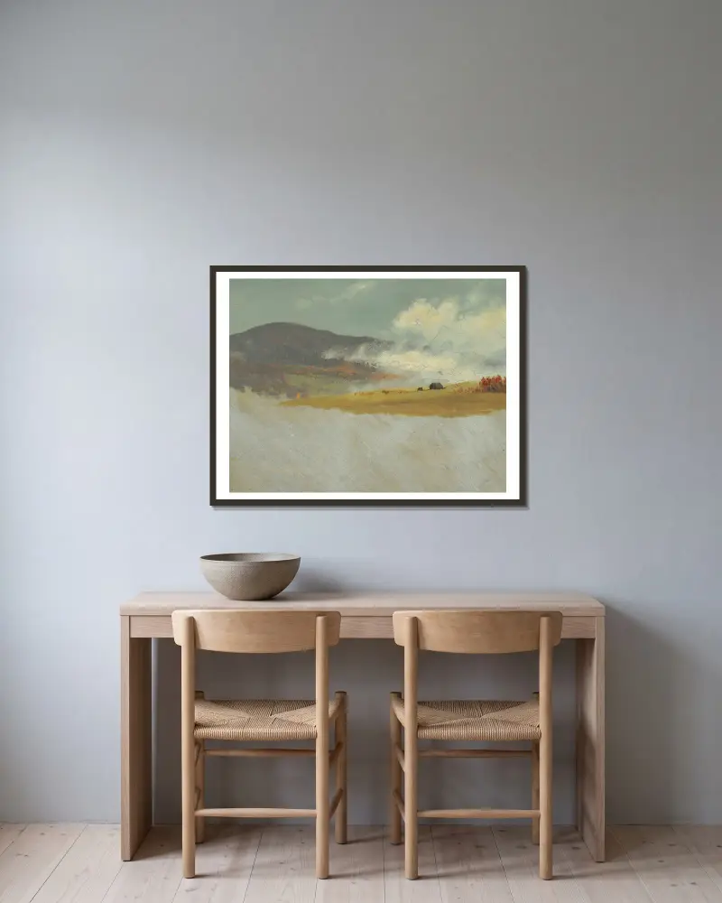 Hügelige Landschaften von Frederic Edwin Church gerahmt an einer Wand