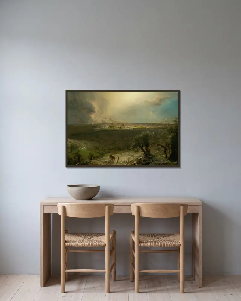 Jerusalem från Oljeberget av Frederic Edwin Church inramad på en vägg