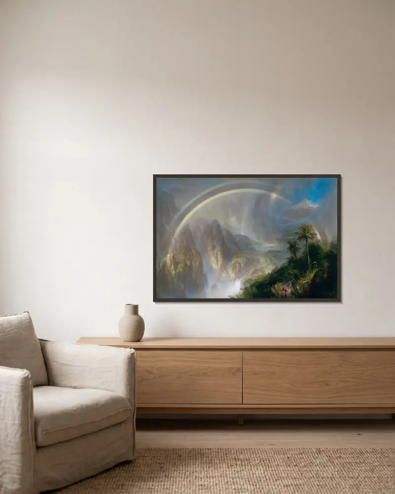 Regenzeit in den Tropen von Frederic Edwin Church gerahmt an einer Wand