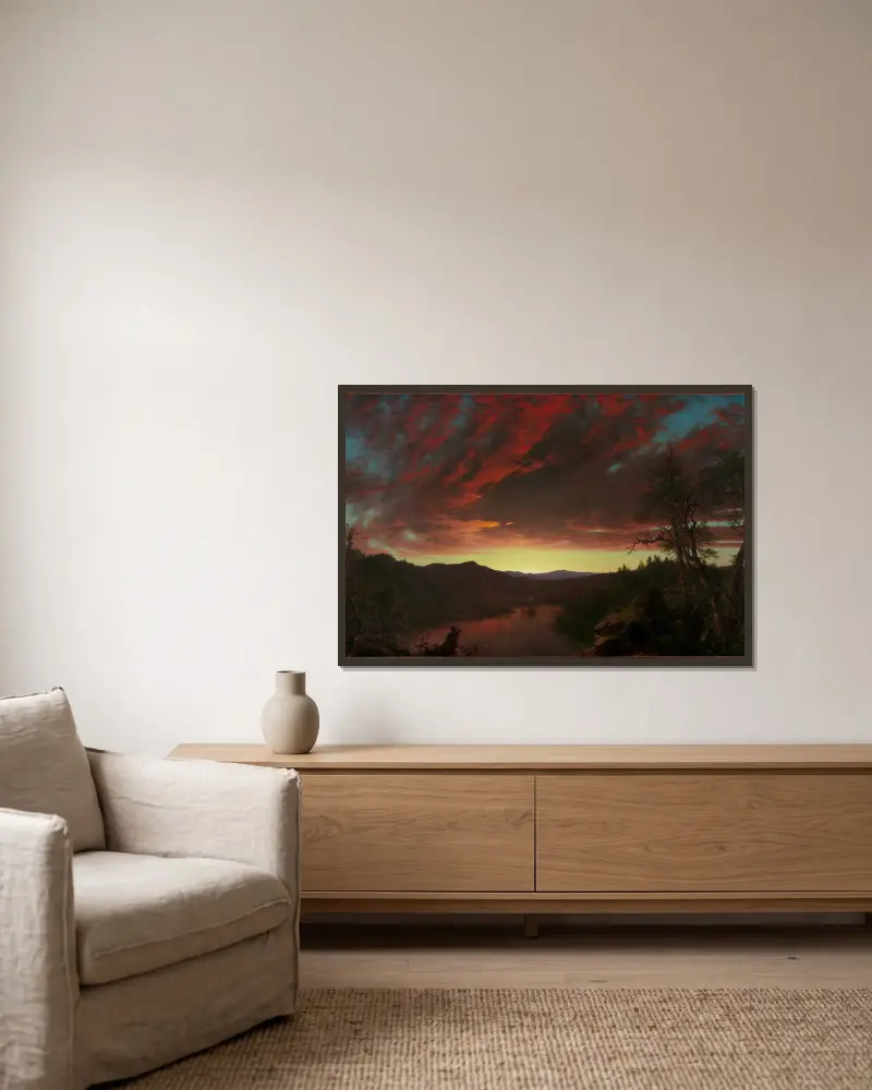 Abenddämmerung in der Wildnis von Frederic Edwin Church gerahmt an einer Wand