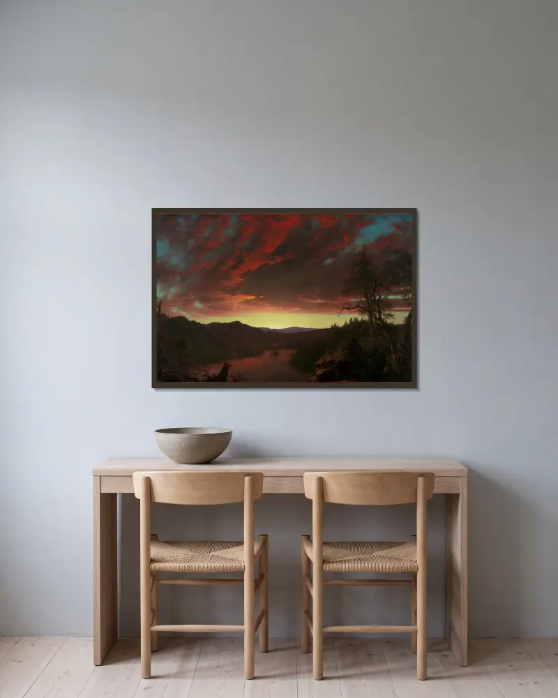 Abenddämmerung in der Wildnis von Frederic Edwin Church gerahmt an einer Wand