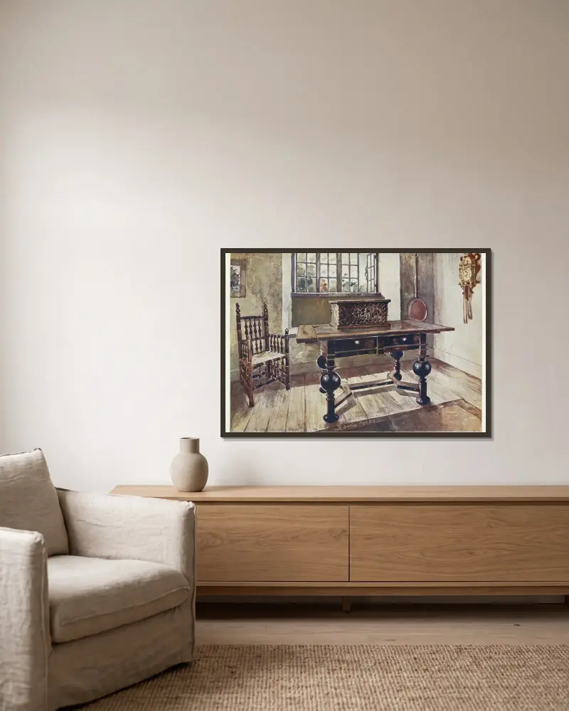 An early Virginian colonist’s parlour av Edwin Foley inramad på en vägg