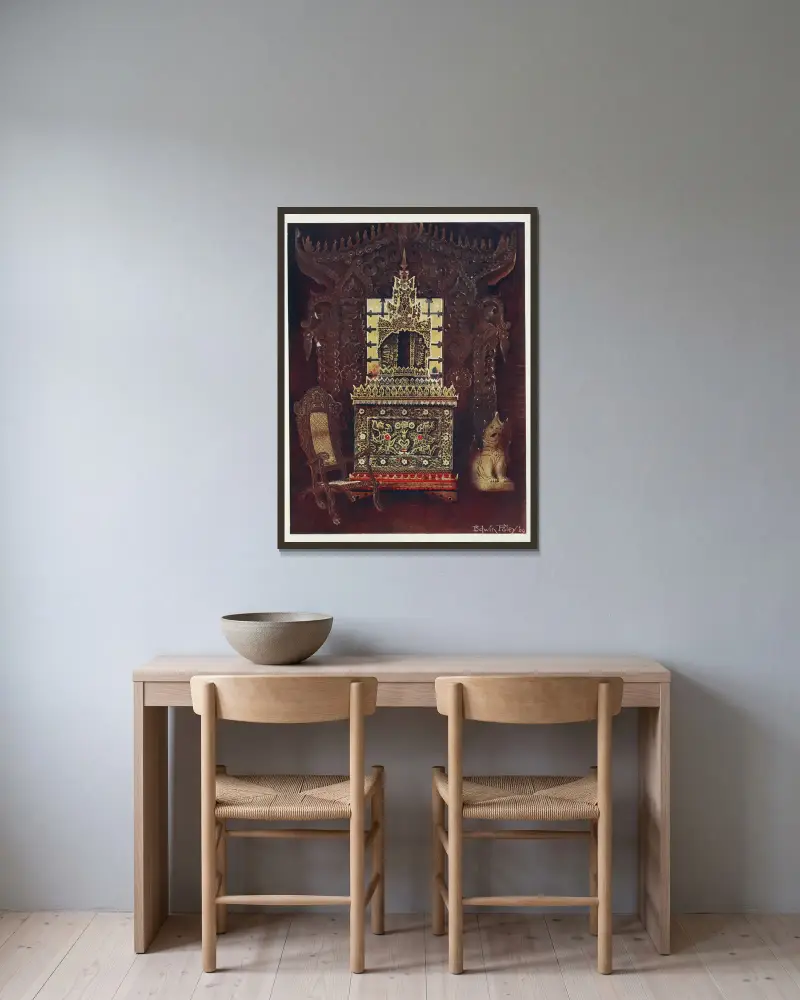 Asiatische Möbel aus der Sammlung von Lord Curzon of Kedleston von Edwin Foley gerahmt an einer Wand