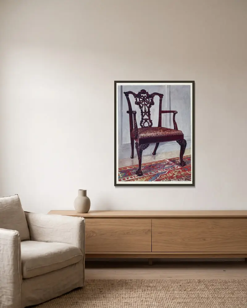 Mahogany arm-chair, style of Chippendale av Edwin Foley inramad på en vägg