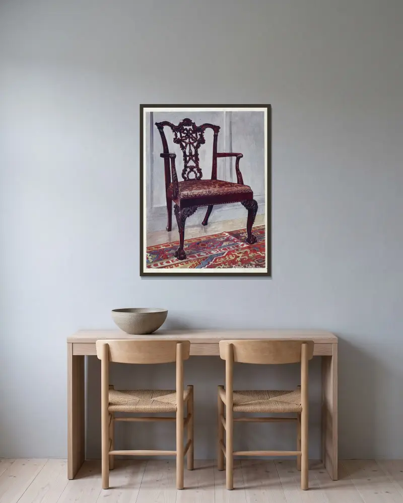 Mahogany arm-chair, style of Chippendale av Edwin Foley inramad på en vägg