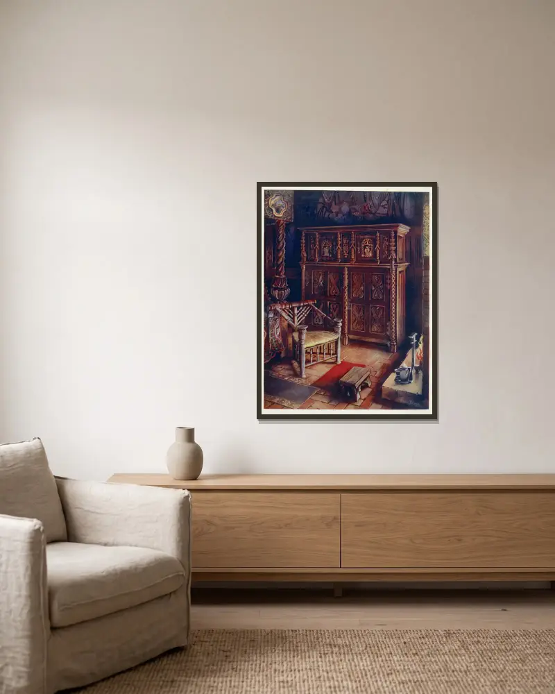 Das „Königszimmer“, Oxburgh Hall, Norfolk von Edwin Foley gerahmt an einer Wand