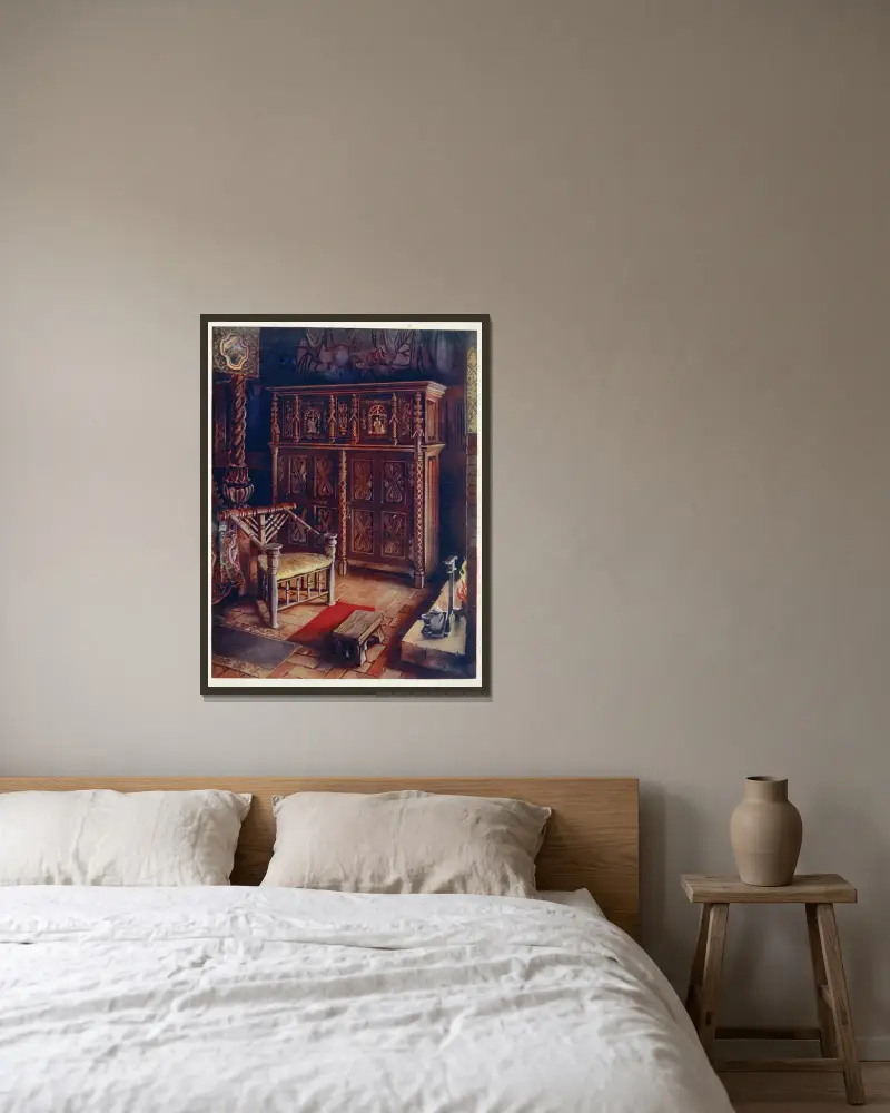 Das „Königszimmer“, Oxburgh Hall, Norfolk von Edwin Foley gerahmt an einer Wand
